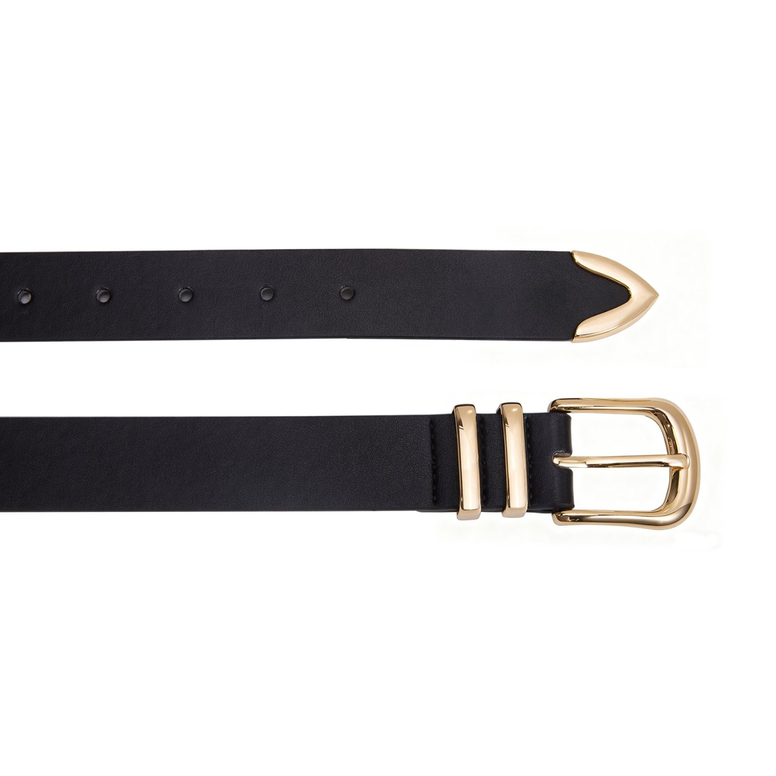 Women’s Black Leather Belt with Gold Buckle - Image 2