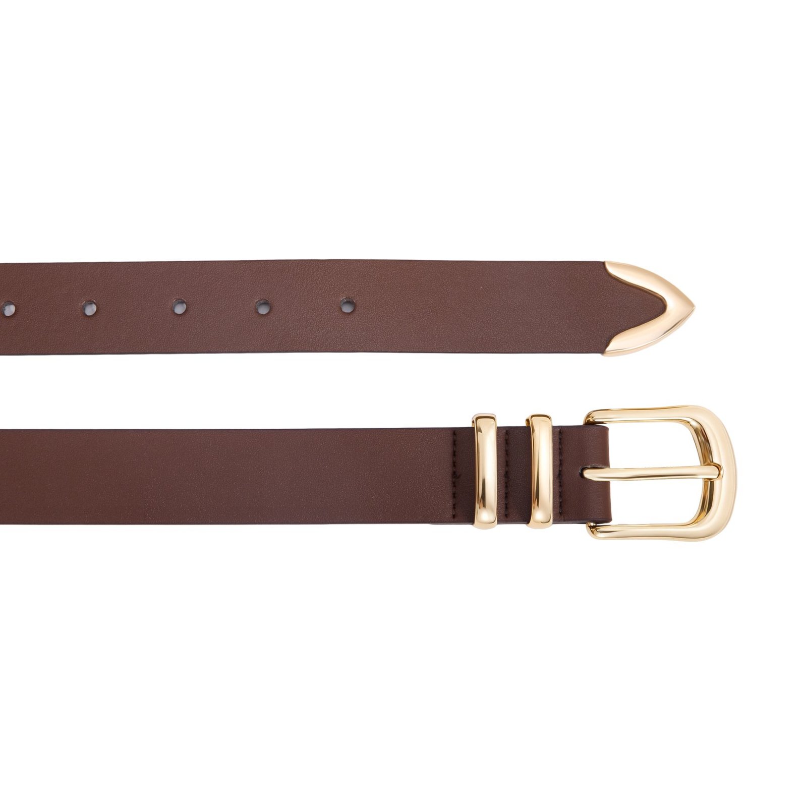 Women’s Coffee Leather Belt with Gold Buckle - Image 2
