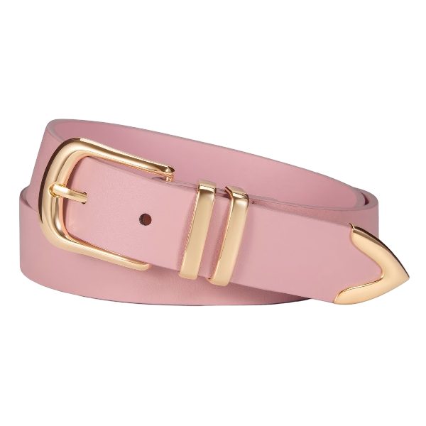 Women’s Faux Leather Pink Belt with Gold Buckle - Image 2