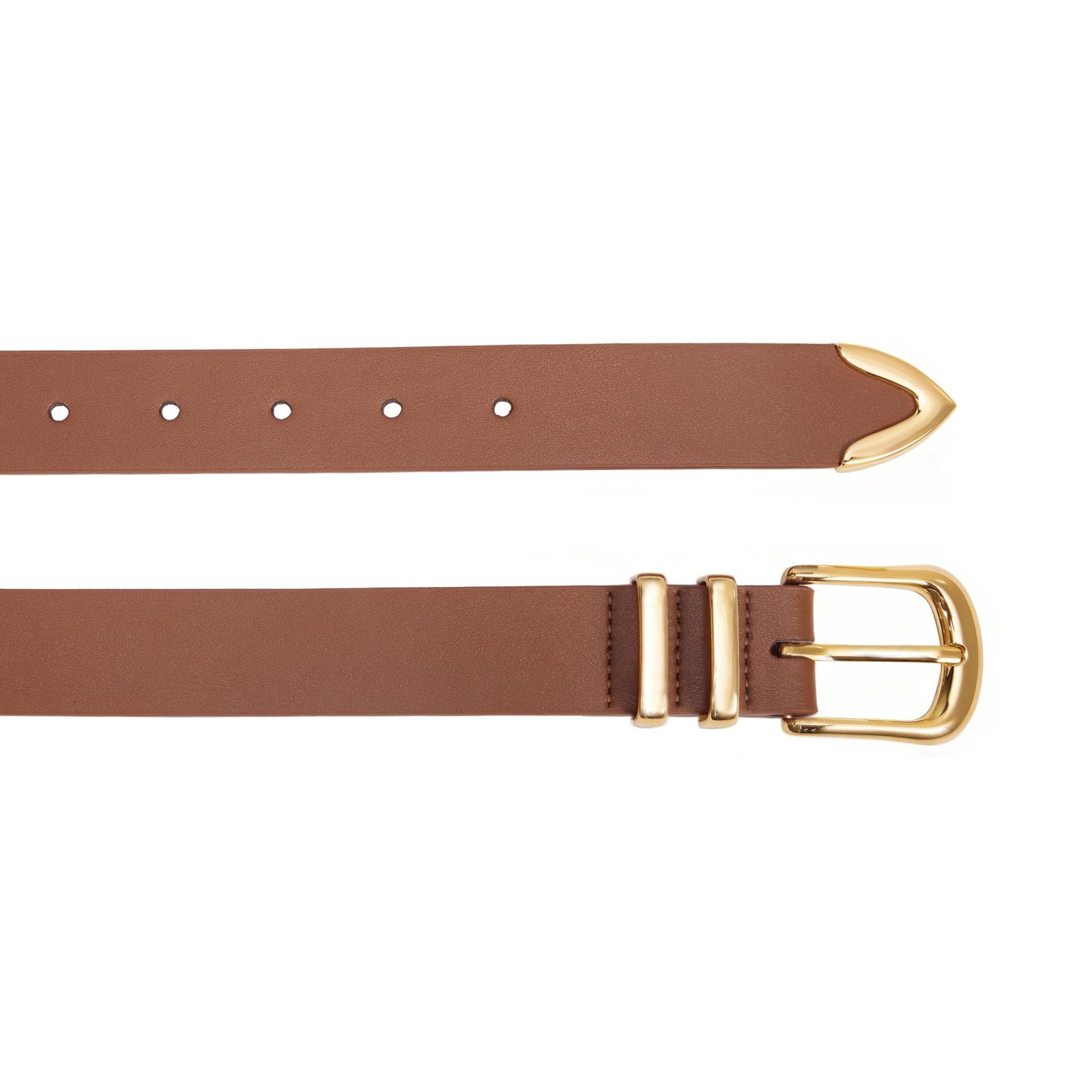 Women’s Brown Leather Belt with Gold Buckle - Image 3