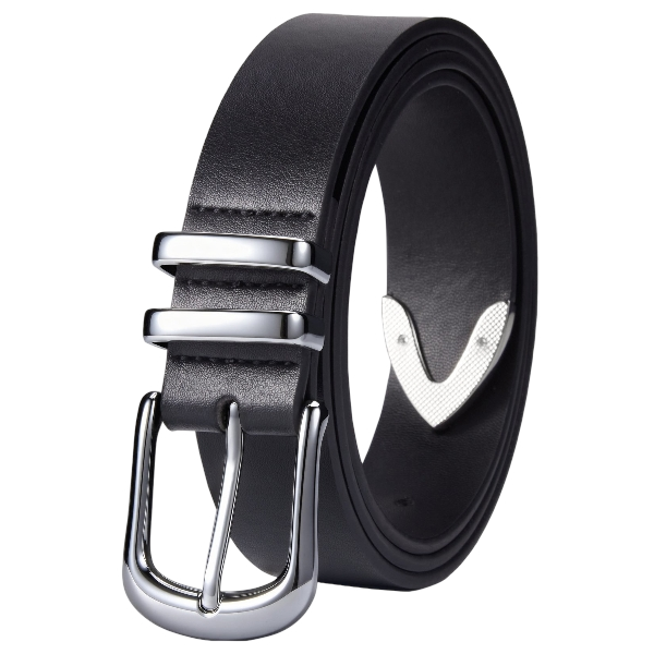 Women’s Faux Leather Belt with Silver Buckle Black
