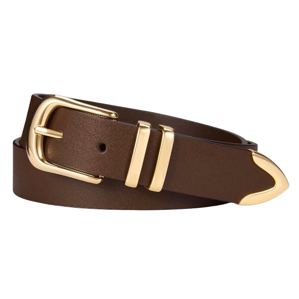 Women’s Coffee Leather Belt with Gold Buckle - Image 3