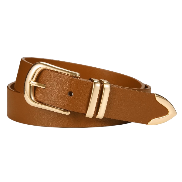 Women’s Brown Leather Belt with Gold Buckle - Image 2
