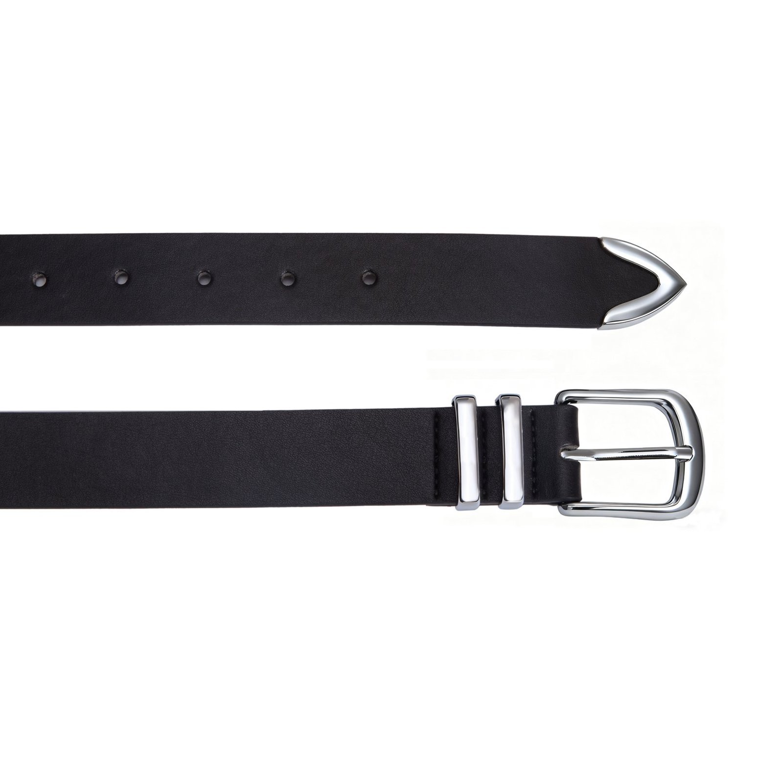 Women’s Faux Leather Belt with Silver Buckle Black - Image 3