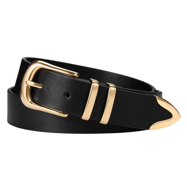 Women’s Black Leather Belt with Gold Buckle - Image 3